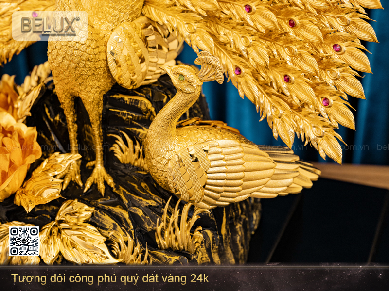 Tượng đôi công phú quý dát vàng 24k