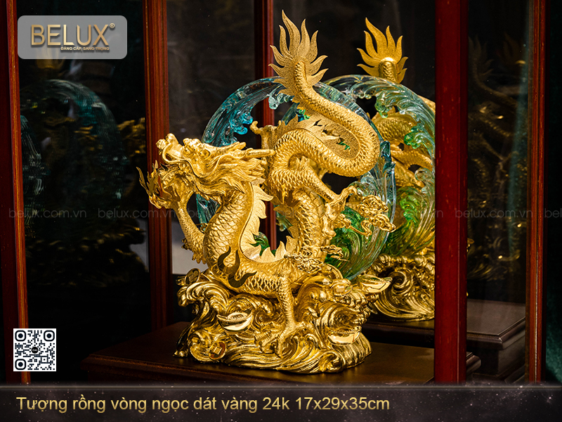 Tượng rồng vòng ngọc dát vàng 24k