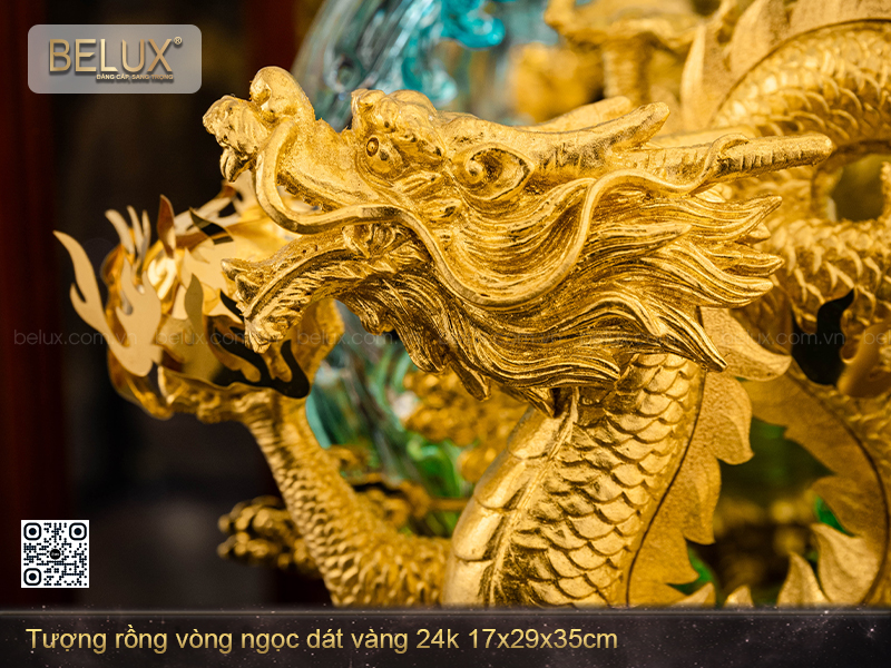 Tượng rồng vòng ngọc dát vàng 24k